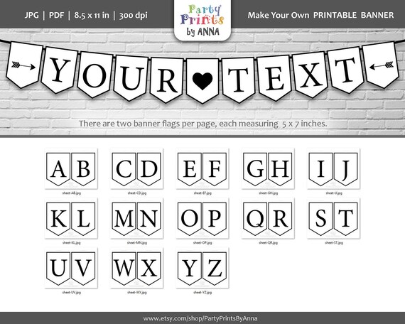 Printable Flag Banner A Z Letters Numbers Bunting Pennant Etsy