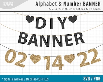 Letter & Number BANNER SVG cut files, DIY alphabet Banner svg cut files, custom name or date, A-Z a-z, 0-9, number banner, hanging letters