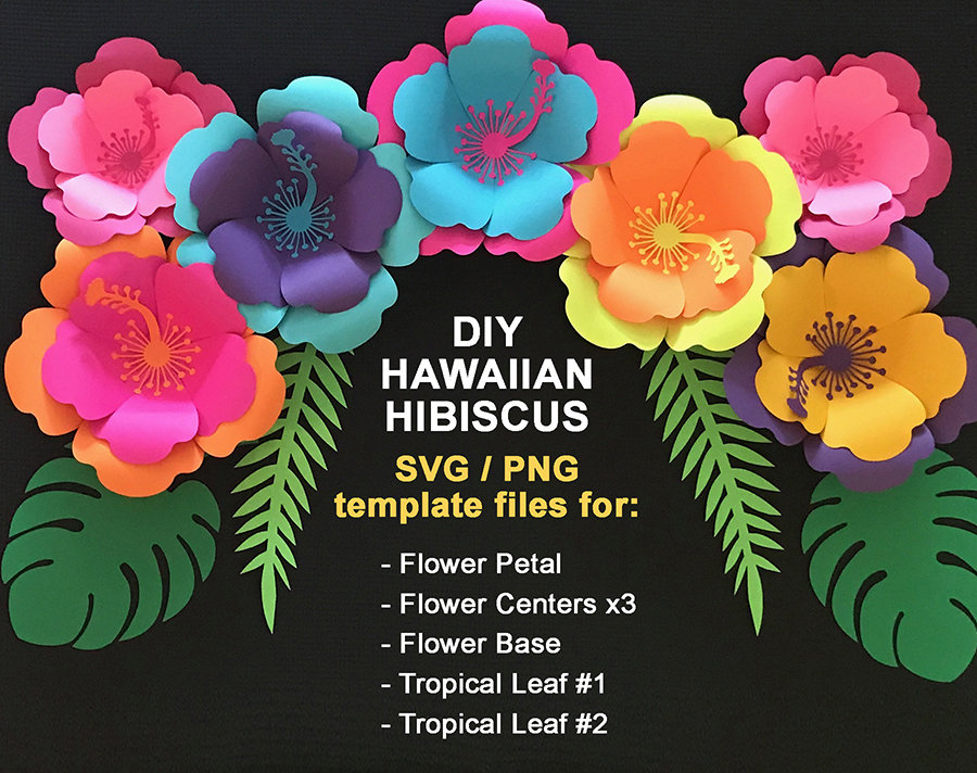 Svg Paper Flower Hibiscus Template TROPICAL SET:Hawaiian ...