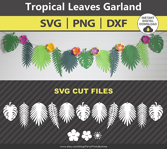 Download Free Tropical Leaves Banner Svg Cut Files Tropical Luau Diy Party Etsy SVG DXF Cut File
