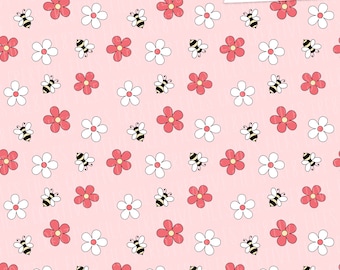 bees and flowers seamless pattern JPG - repeatable pattern - bees and flowers pink pattern - 12x12 JPG digital paper - printable repeat tile