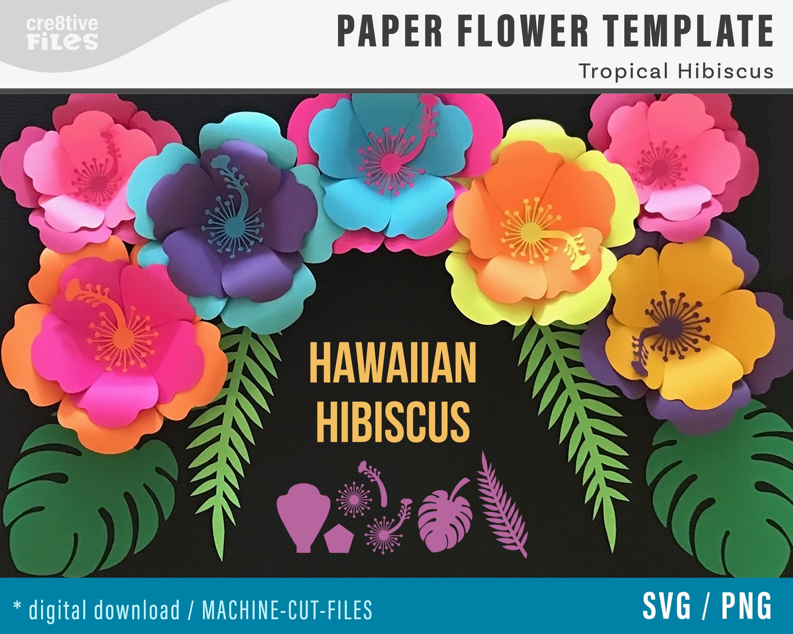 Svg Paper Flower Hibiscus Template TROPICAL SET Hawaiian Etsy svg-paper-flower-hibiscus-template-tropical-set-hawaiian-etsy