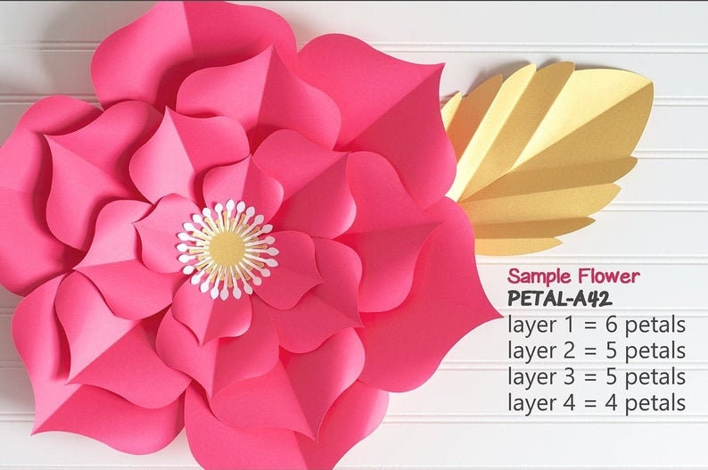 SVG Paper Flower TEMPLATES, SET of 50 Petals, 4 Bases, 6 Centers, and 4 Leaves giant paper flower templates, molde de flores de papel imagem 2