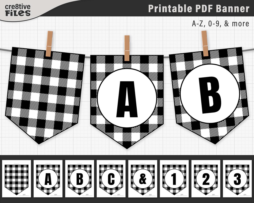Printable Plaid Banner PDF, Alphabet Banner Printable PDF File