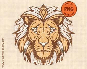 hand drawn lion head PNG design, vintage distressed drawing, lion's head png, outdoor, wildlife, printable shirt design, digital download