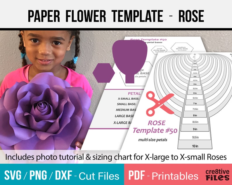 Paper Flower Template, SVG and Printable PDF - paper Rose Template,DIY Paper Rose Template,giant paper flowers,hand cut or machine cut files