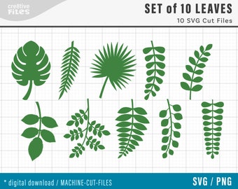 Set of 10 Leaves - SVG cut files, Set of 10 SVG Leaf Templates, Cut Files for Cricut and Silhouette, paper flower leaves - svg png dxf