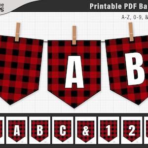 Printable Christmas Plaid Banner PDF, Alphabet banner printable PDF file, DIY bunting, letters & numbers, bulletin board banner, red banner