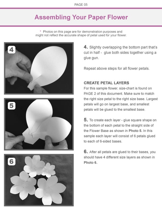 Paper Flower Size Chart