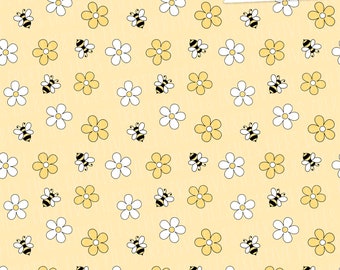 bees and flowers seamless pattern JPG - repeatable pattern - bees and flowers yellow pattern - 12x12 JPG digital paper - printable pattern