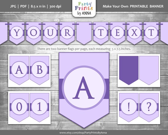 purple party banner printable customizable a z letters etsy