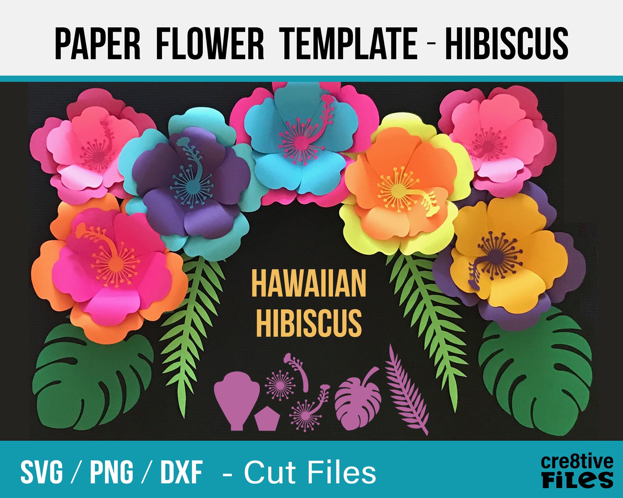 Svg Paper Flower Hibiscus Template TROPICAL SET Hawaiian Etsy