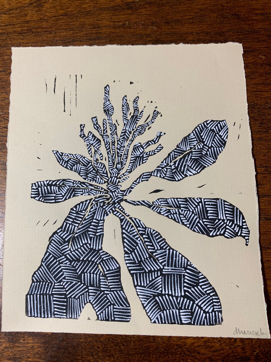 Mixed Media Linocut Acrylic Print Floral Leaves Etsy