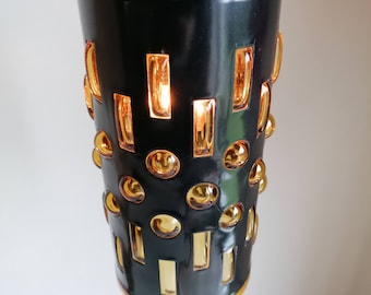 1950s - Uncommon MCM pendant lamp in amber glass and dark blue metal