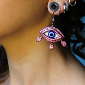 Pendientes de ojo, Joyería de ojos, Pendientes hippies, Regalo para chica hippie, Pendientes de festival, Joyería psicodélica, Ojo protector