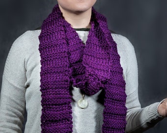 Long Hand Knit Ribbed Purple Scarf