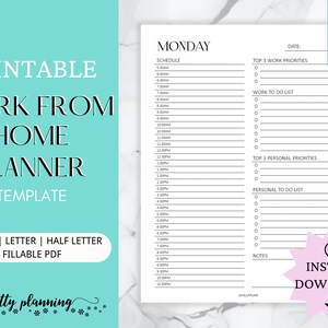 Work From Home Planner | Productivity Planner | Daily Hourly Planner | Personal Daily Planner | Daily Schedule | A4/A5/Letter/Half Letter
