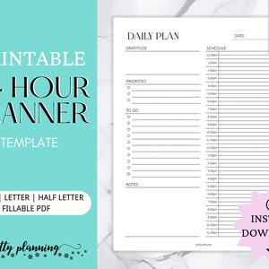 24 Hour Daily Planner Printable | Daily Schedule | Daily to Do List ...