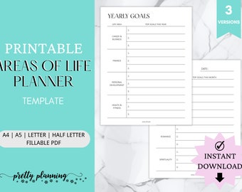 Areas of Life Planner Printable | Goal Planner | Life Goals | Goal Setting | Task List| A4/A5/Letter/Half Letter | Fillable PDF