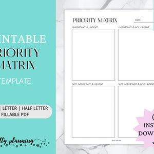 Priority Matrix Printable | Priorities Planner | Decision Matrix | Eisenhower Matrix | A4/A5/Letter/Half Letter | Fillable PDF