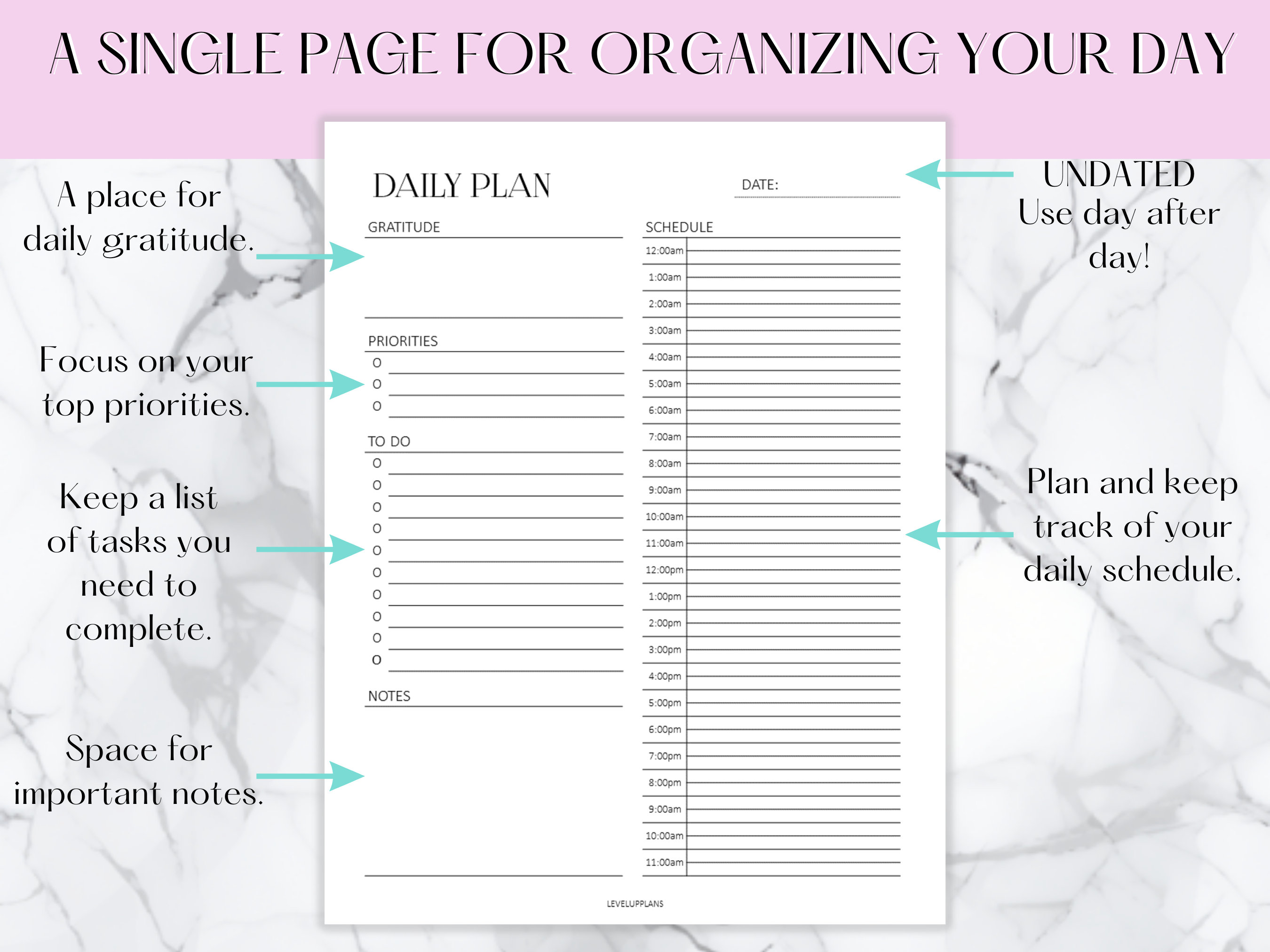 24 Hour Daily Planner Printable | Daily Schedule | Daily to Do List ...