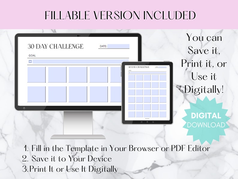 30 Day Challenge Printable Goal Setting Tracker Habit Tracker ...