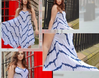 Damen italienische ärmellose leichte Riemchen Hanky Saum Kleid V-Ausschnitt Sommerkleid