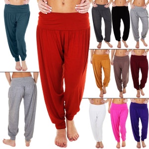 Pantalon de plage bohème pour femme Alibaba sarouel hippie avec revers à la cheville pour yoga image 1