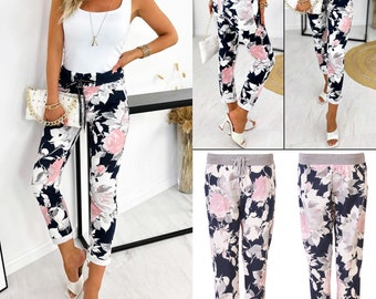 Womens Joggers Italian Floral Print Trousers Casual Jogging Bottoms Ladies Pants