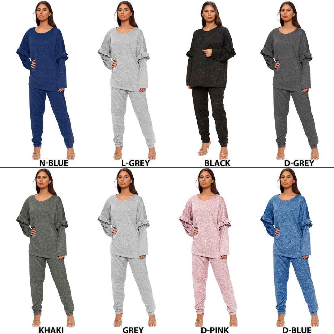 Women Italian Pajama & Lounge Suit Round Neck Long Frill Sleeve Two