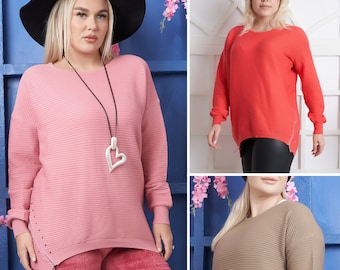 Sweat-shirt à manches longues et col rond pour femme Pull déchiré à glissière sur le côté