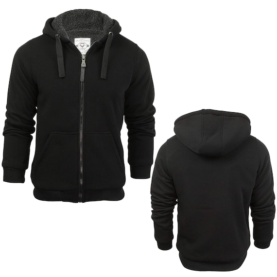 Men's Premium Athletic Soft Sherpa Lined Fleece Zip Up Hoodie Sweater Jacket  (Black,L) 