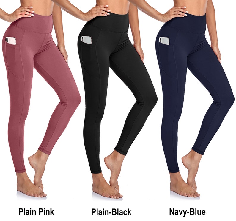 Leggings de yoga taille haute unis et imprimés avec poches évacuant l'humidité et absorbant la transpiration, tissu doux et opaque, entraînement et salle de sport image 9