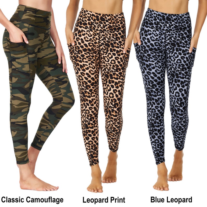 Women High Waisted Plain and Printed Yoga Leggings with Pockets Moisture Wicking Sweat Absorbing Buttery Soft Opaque Fabric, Workout & Gym zdjęcie 7