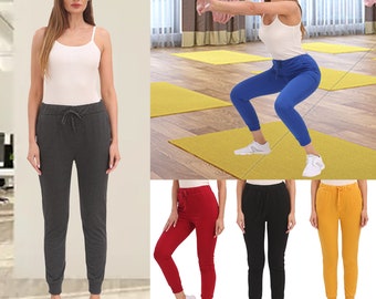 Women Plain Joggers Slim Fit Elasticated Drawstring Waistband Casual Pant