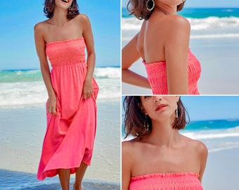 Trägerloses, durchsichtiges, langes Bustier-Strand-Bandeau-Maxi-Sommerkleid für Damen