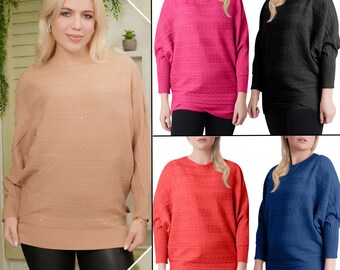 Women's Long Sleeve Ruffle Sweatshirt Crew Neck Knitted Jumpers Pullover Tops