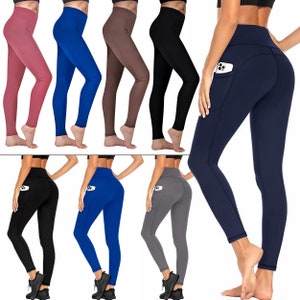 Women High Waisted Plain and Printed Yoga Leggings with Pockets Moisture Wicking Sweat Absorbing Buttery Soft Opaque Fabric, Workout & Gym zdjęcie 3