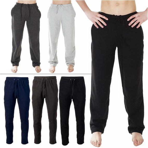 Mens Tracksuit Slim Fit Bottoms Open Hem Joggers Elasticated Waist Zip  Pockets Fleece Trousers 