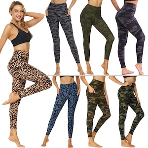 Leggings de yoga taille haute unis et imprimés avec poches évacuant l'humidité et absorbant la transpiration, tissu doux et opaque, entraînement et salle de sport image 5