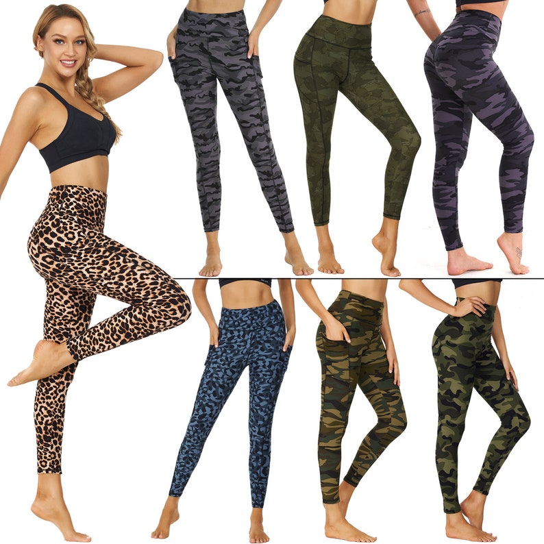 Women High Waisted Plain and Printed Yoga Leggings with Pockets Moisture Wicking Sweat Absorbing Buttery Soft Opaque Fabric, Workout & Gym zdjęcie 5