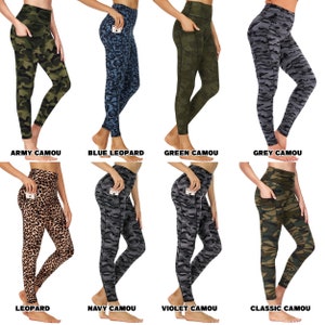 Women High Waisted Plain and Printed Yoga Leggings with Pockets Moisture Wicking Sweat Absorbing Buttery Soft Opaque Fabric, Workout & Gym