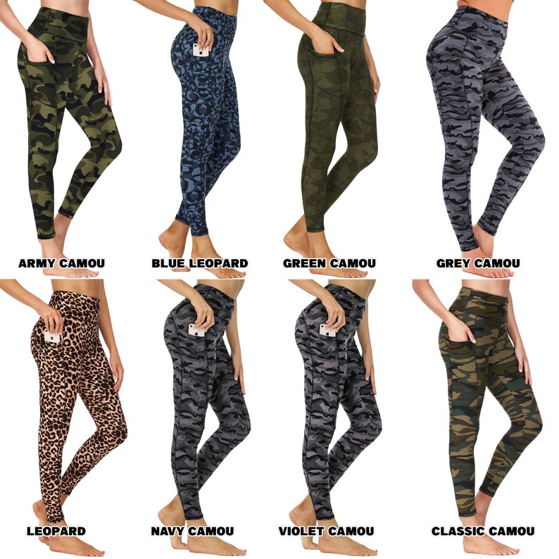 Leggings de yoga taille haute unis et imprimés avec poches évacuant l'humidité et absorbant la transpiration, tissu doux et opaque, entraînement et salle de sport image 1