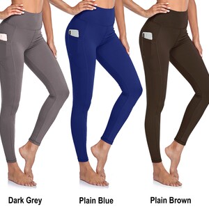 Leggings de yoga taille haute unis et imprimés avec poches évacuant l'humidité et absorbant la transpiration, tissu doux et opaque, entraînement et salle de sport Plain Pink Print