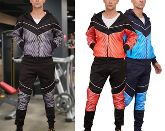 Herren Slim Fit Gestreifter Pullover Trainingsanzug Set Hoodies Top Bottoms Jogger Herren Trainingsanzug