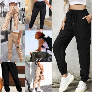 New Women Ladies Cargo Mom Pocket Trousers Work Wear Pants Polyester Size 8-14