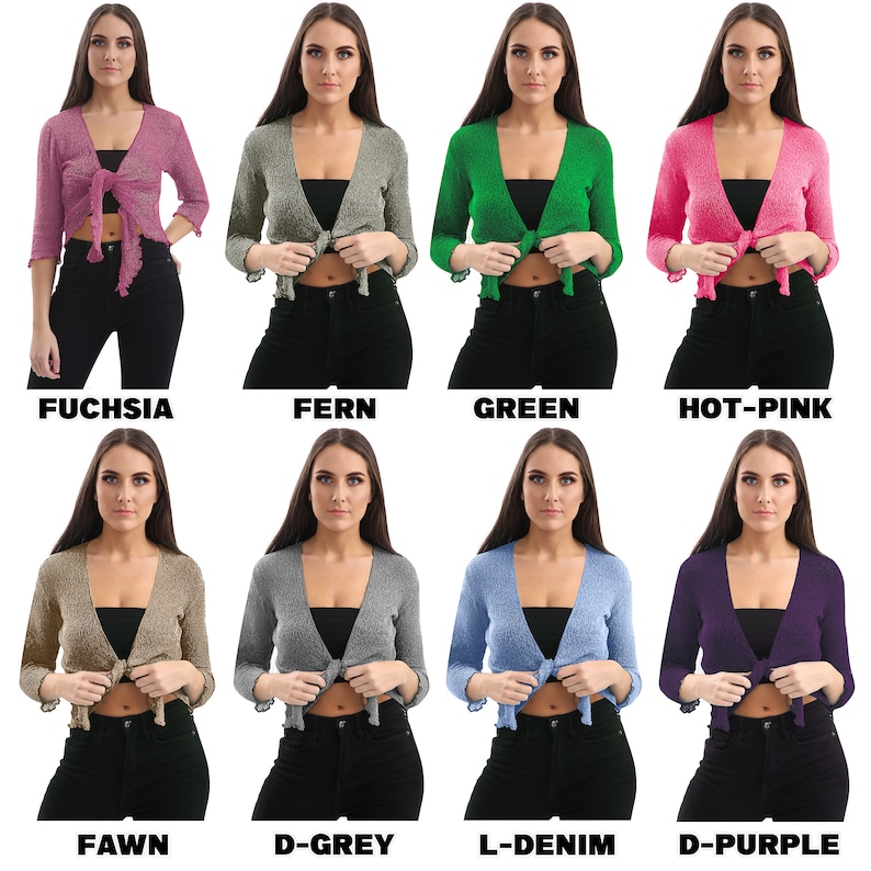 Women Super Stretchy Knitted Tie up Cardigan Fish Net Bolero Shrug Top Ladies Long Sleeves Blouse Lightweight One Size image 6