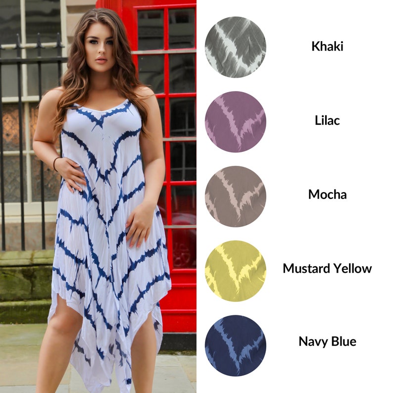 Women's Italian Sleeveless lightweight Strappy Hanky Hem Dress V Neck Summer Dress image 4