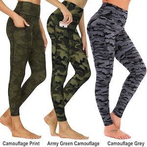 Leggings de yoga taille haute unis et imprimés avec poches évacuant l'humidité et absorbant la transpiration, tissu doux et opaque, entraînement et salle de sport image 6