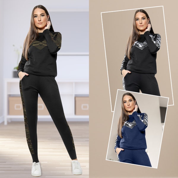 2023 New Fashion Camouflage Mens 2 Pcs Tracksuits Men Loose Hoodies Jogger Pants Two Pieces Track Sports Sets Custom Logo
